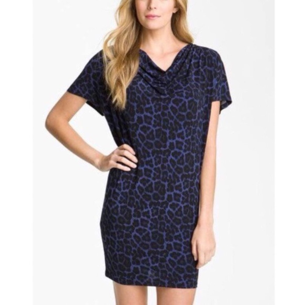 Michael Kors Blue Cheetah Drapey Shift Dress XS